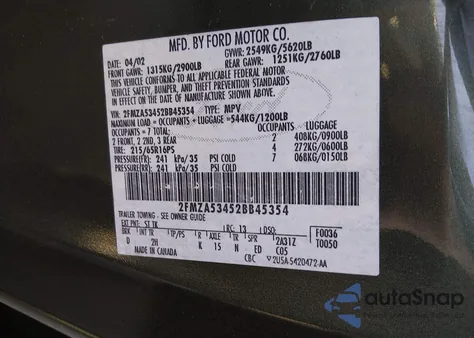 2002 Ford Windstar Sel from USA, damaged, VIN 2FMZA53452BB45354